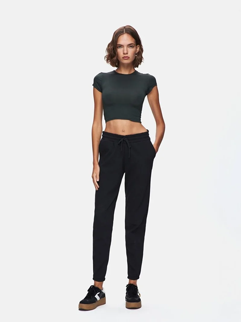 Women's Basic Elastic Black Tracksuit