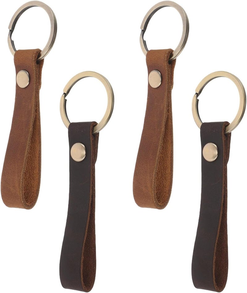 Business Keychain Set 4pcs Pu Leather Car Keychain for Men, Small Artificial Leather Key Rings with Metal Rings, Functional Car Key Fob Holder in Light and Dark Brown - Image 1