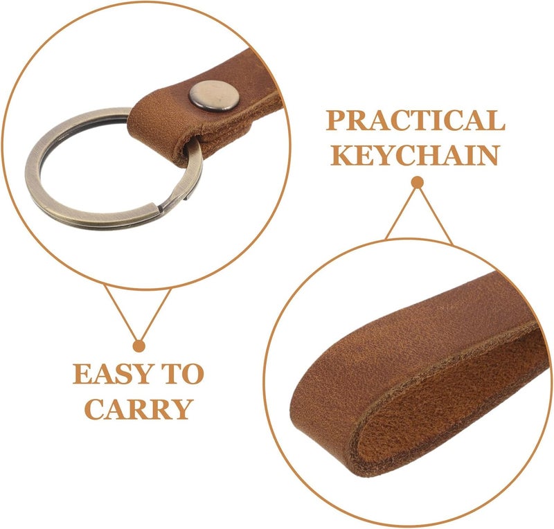 Business Keychain Set 4pcs Pu Leather Car Keychain for Men, Small Artificial Leather Key Rings with Metal Rings, Functional Car Key Fob Holder in Light and Dark Brown - Image 2