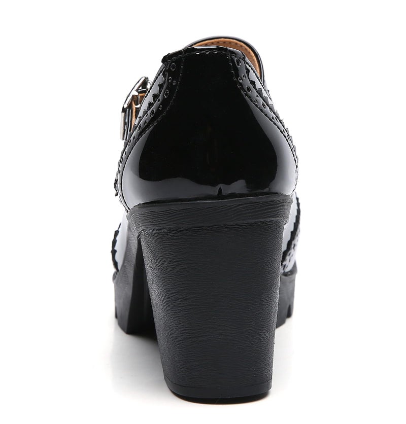 DADAWEN Women's Chunky Low Block Heels Mary Jane Closed Toe Work Pumps Comfortable Round Toe Oxfords Dress Wedding Shoes Black Patent US Size 8 - Image 4