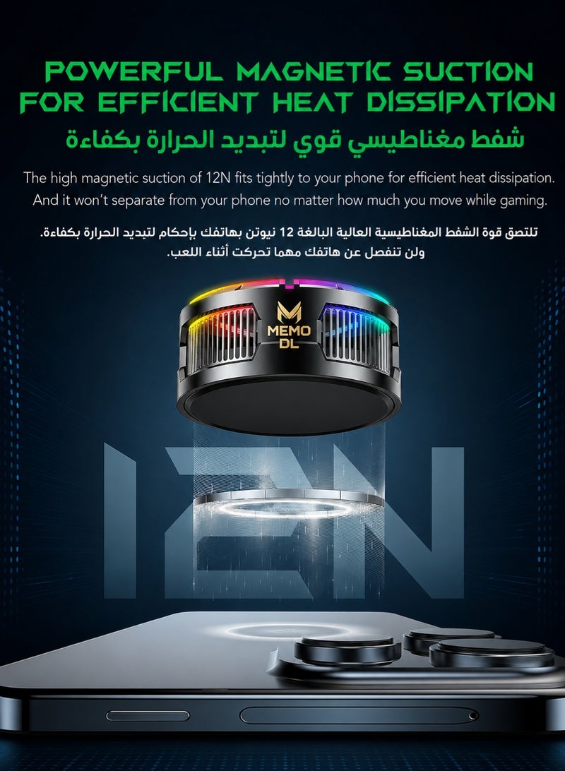 Memo Magnetic Phone Cooler for Gaming, Low Noise Cooling Fan for iPhone with 3 Modes & RGB Light, USB Mobile Phone Cooler with Magnetic Ring & Clip, Compatible with iPhone 16/15 Pro Max, MagSafe, Samsung Galaxy & iPad - Image 4