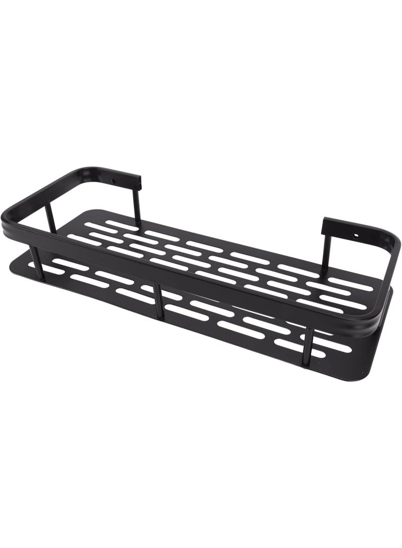 Single-Tier Aluminium Shower Caddy Black – Rustproof Bathroom Organizer Shelf with Sticker Installation – Wall-Mounted Storage Rack for Bathroom, Kitchen, Bedroom  - Image 2