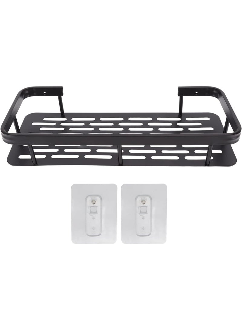 Single-Tier Aluminium Shower Caddy Black – Rustproof Bathroom Organizer Shelf with Sticker Installation – Wall-Mounted Storage Rack for Bathroom, Kitchen, Bedroom  - Image 1