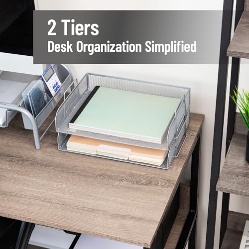 Mind Reader Stackable Paper Tray, Desktop Organizer, File Storage, Office, Metal Mesh, 13.25" L x 9.75" W x 6.25" H, 2 Pcs., Silver - Image 2