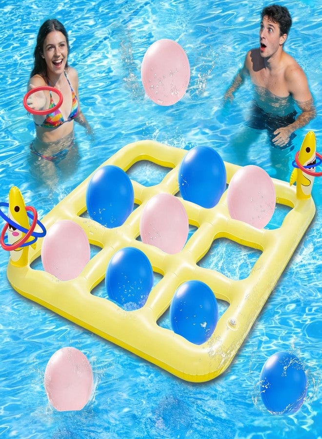 JOMBY 2-in-1 Giant Pool Tic Tac Toe Game - Pool Toys Games Set with 10 Balls & 6 Rings, Inflatable Outdoor Yard Games for Kids Adults Family, for Adults Teens Kids 2-10 Players - Image 1
