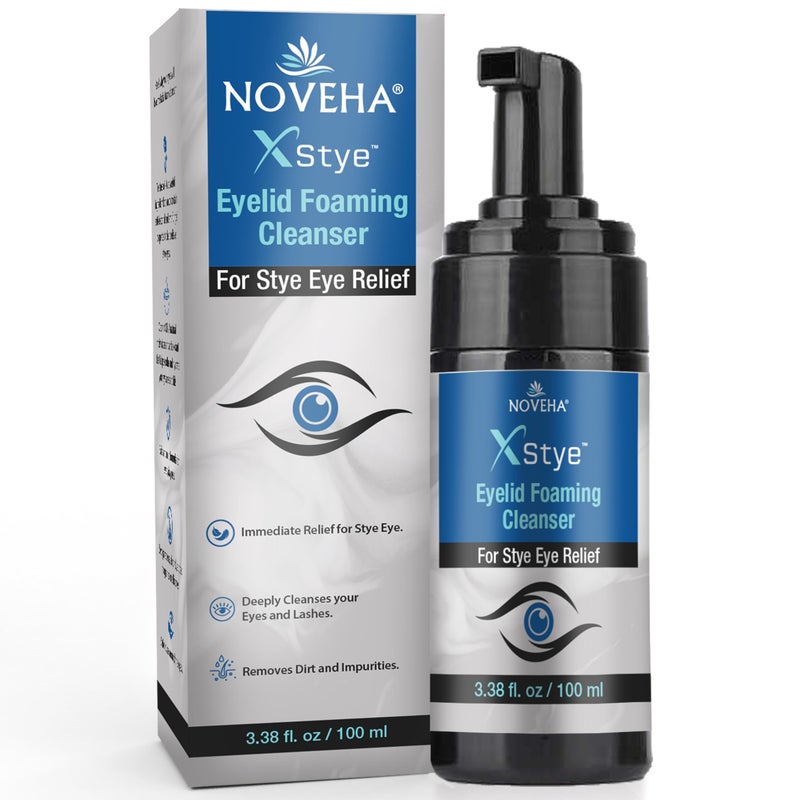 NOVEHA XStye Eyelid Foaming Cleanser - Fast Stye Eye Relief - Formula With Tea Tree Oil - Daily Eyelid and Eyelash Wash For Stye Eyes, Eyelash, & Skin Dryness (3.38 fl oz) - 100mL - Image 1