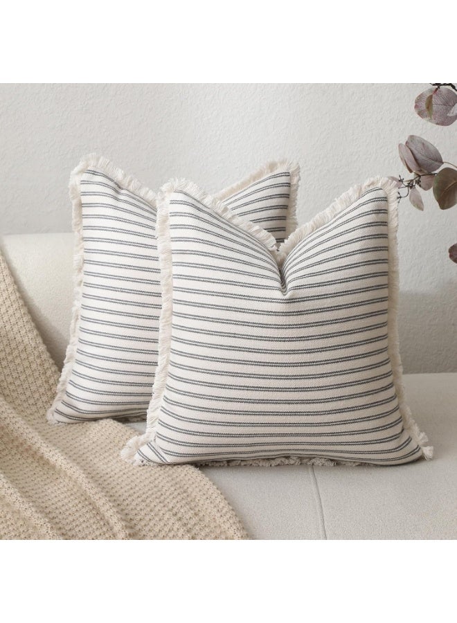 غطاء الوسائد 45x45cm غطاء الوسائد المخطوطة غطاء الوسادة مع تدفق الوسائد الديكور الأنيق أريكة السرير الأريكة غرفة المعيشة غطاء وسادة مربعة غطاء الزراعة الديكور، الرمادي - Image 1