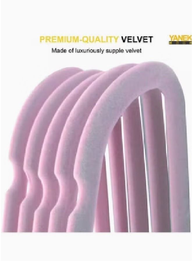 يانيك طقم علاقات ملابس مخملية غير قابلة للانزلاق مكون من 100 قطعة وردي - Image 3