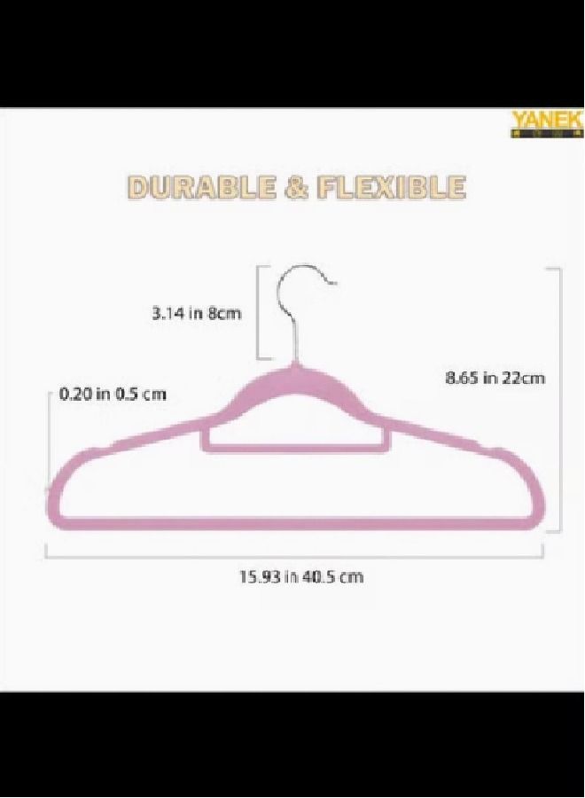 يانيك طقم علاقات ملابس مخملية غير قابلة للانزلاق مكون من 100 قطعة وردي - Image 5