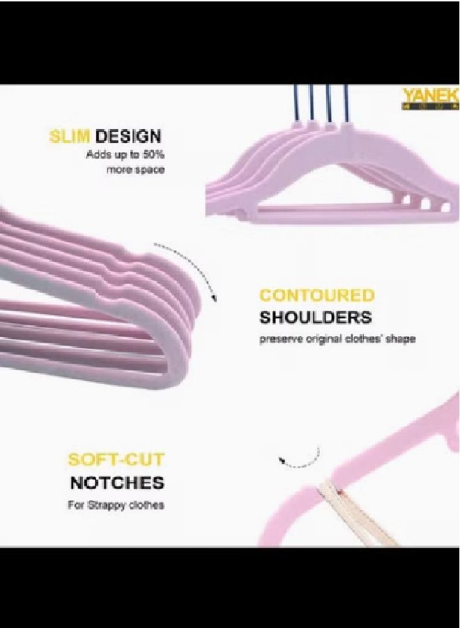 يانيك طقم علاقات ملابس مخملية غير قابلة للانزلاق مكون من 100 قطعة وردي - Image 2