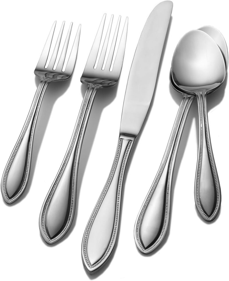 Pfaltzgraff American Bead 61Piece Stainless Steel Flatware Set with Serving Utensil Set Steak Knives and Iced Tea Spoons Service for 8 - Image 1