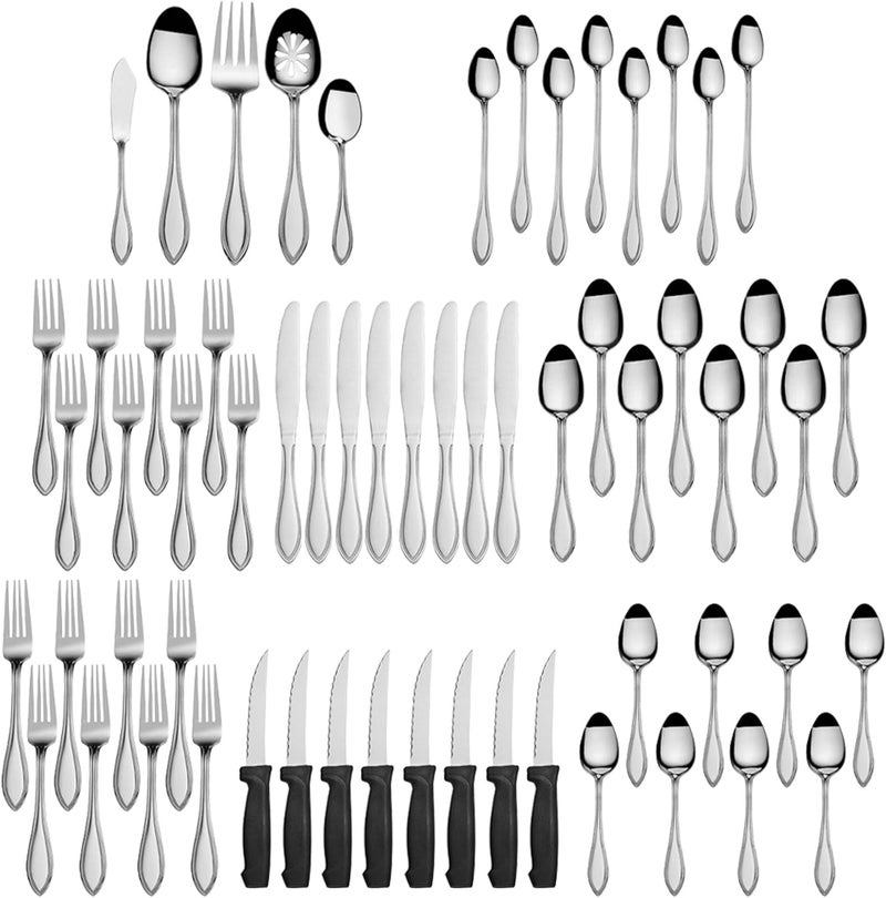 Pfaltzgraff American Bead 61Piece Stainless Steel Flatware Set with Serving Utensil Set Steak Knives and Iced Tea Spoons Service for 8 - Image 2
