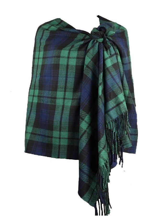 Achillea - Achillea Long & Wide Scottish Tartan Plaid Large Cashmere Feel Blanket Scarf Check Shawl Wrap 80" x 29" (Green) - Image 1