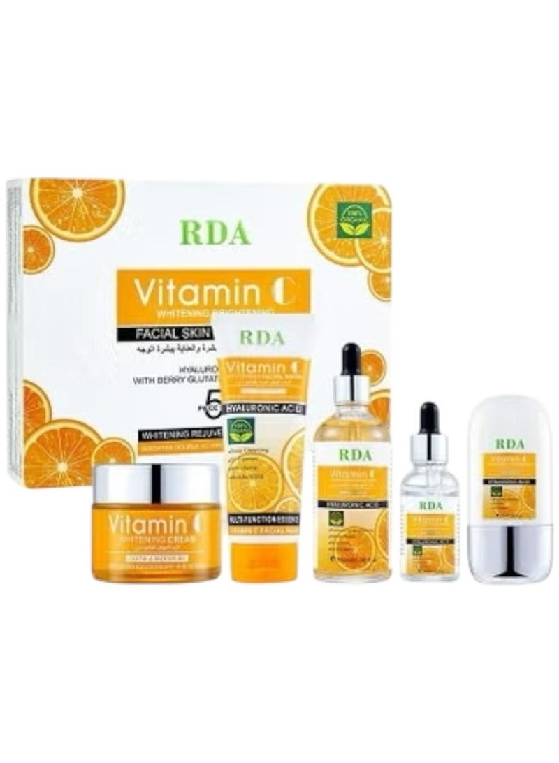 مجموعة كاملة مع فيتامين سي تحتوي على غسول للوجه 100 مل تونر 100 مل، سيروم 30 مل كريم تبييض الوجه 50 مل واقي من الشمس 50 مل