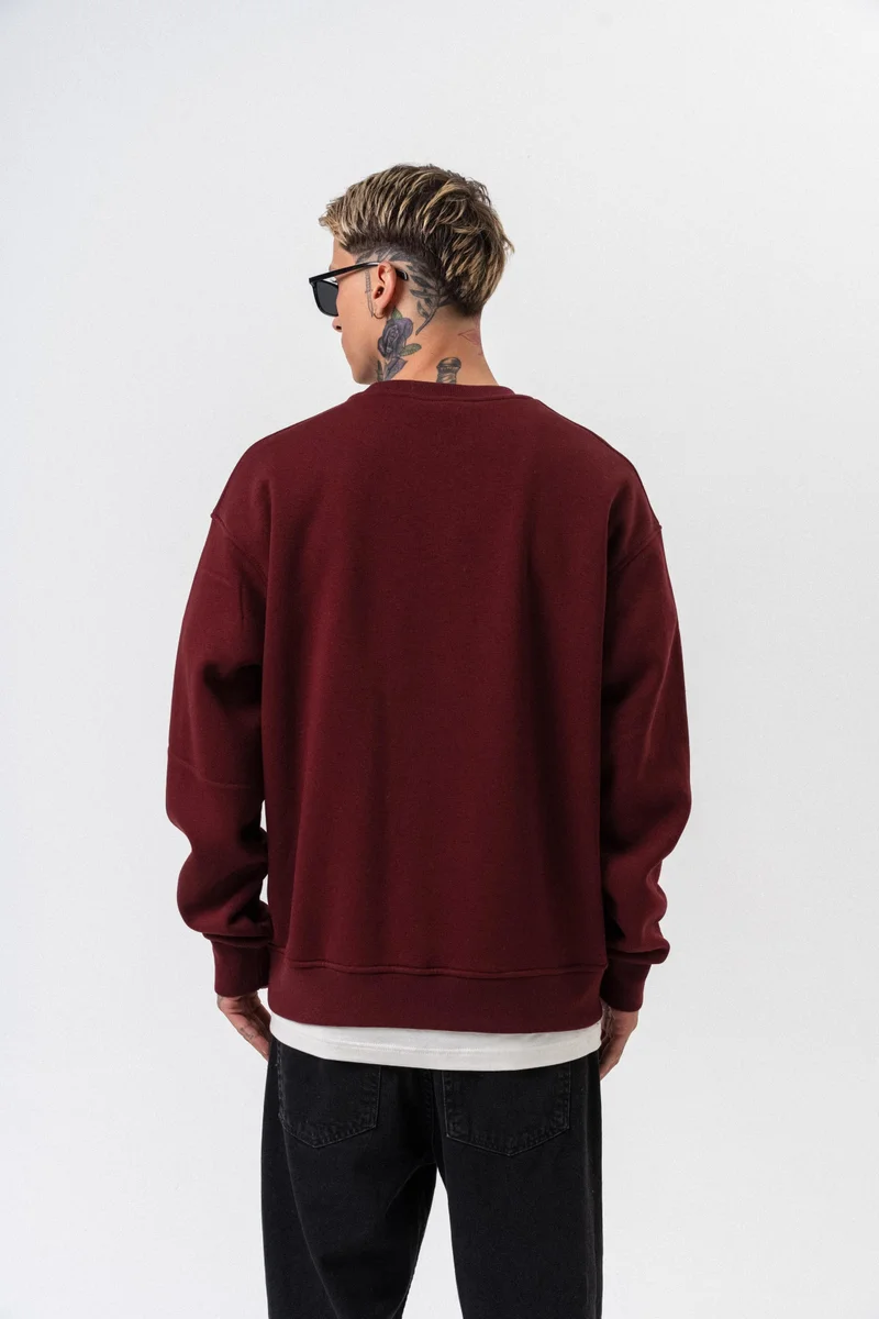 RESPIRE Men’s Respire Lettering Detail Basic Oversize Sweatshirt Burgundy