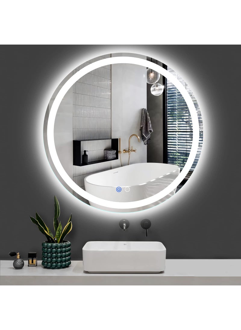 Butylux Butylux 24 Inch LED Round Backlit Mirror Fashion Bathroom Decor Vanity Mirror with 3000K4000K6000K Adjustable AntiFog Smart Touch Button Stepless Dimmable Lighted Makeup Mirror 