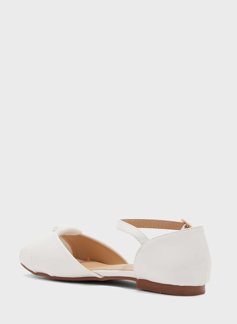 ELLA Peeptoe Ankle Strap Flat Shoe White
