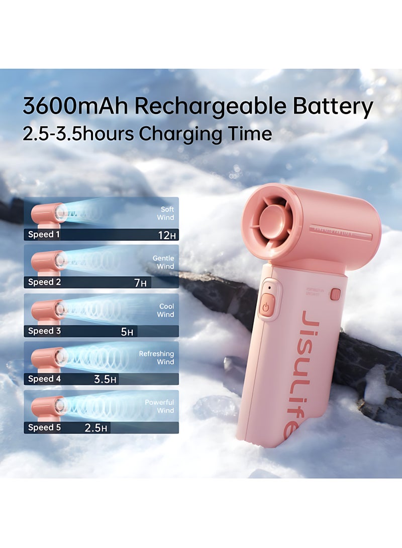 JISULIFE Portable Handheld Fan Life9 | Turbo Power High-Speed Air | 18H Max Cooling Time | 5 Gear Wind | 3600mAh Rechargeable | Mini Pocket Design | Personal Fan for Travel, Concerts, Camping, Makeup | Pink - Image 5