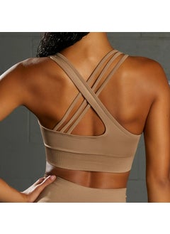 Winter New Seamless Yoga Suit Back Beauty Sports Fitness Wear European American Style Booty Lifting Pants Yoga Set Combination Bra-khaki