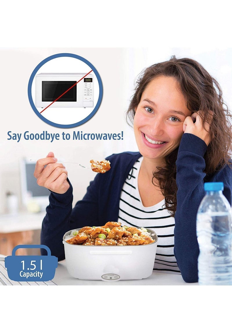 ELTRAZONE Electric Lunch Box Food Heater – Car, Home, and Office Use – Steam Vent – LED Indicator – Dishwasher Safe – Easy Use & Portability – White & Blue. - Image 2