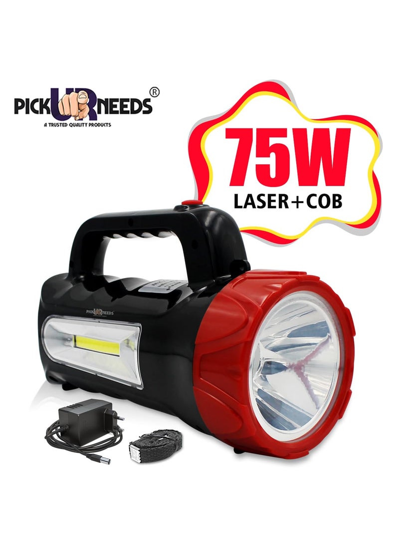Pick Ur Needs Emergency Rechargeable Search Torch Light Long Range Laser Blinker with Side COB Bright Torch Light 50 Watt COB