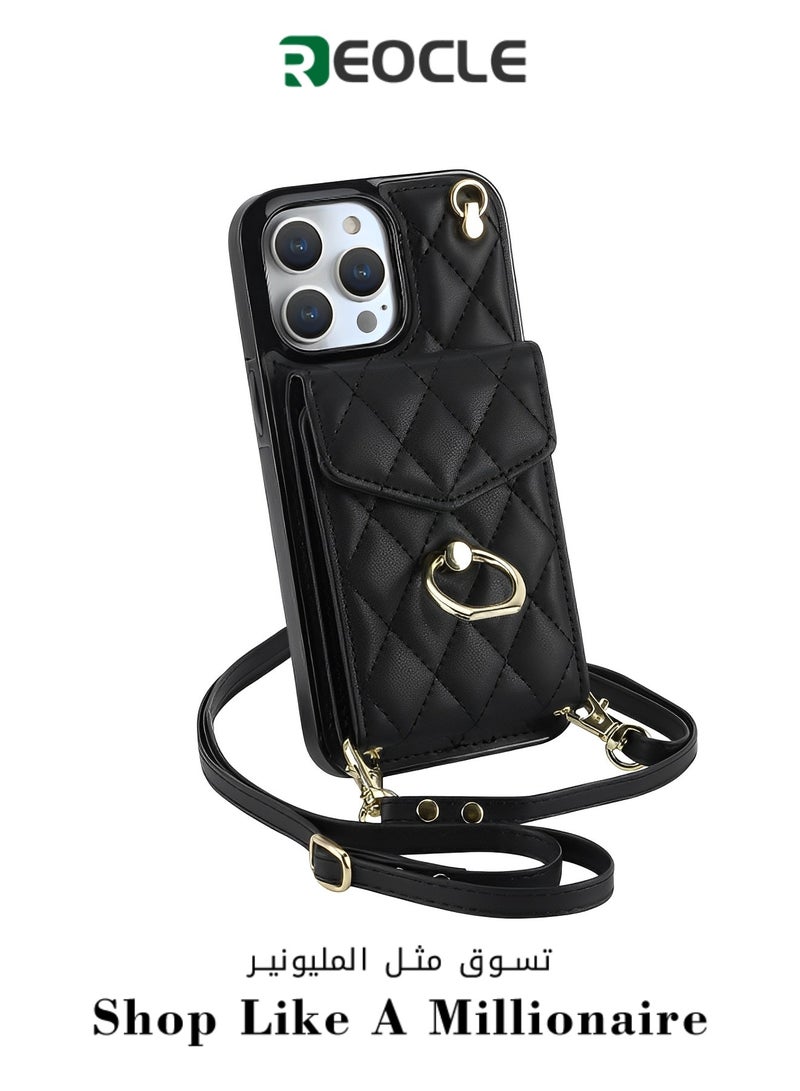 REOCLE Phone Case for iPhone 1314Pro Max with Card Holder 360° Rotation Ring Leather Zipper Wallet Case Phone Back Cover Crossbody Wallet Case  - Image 1