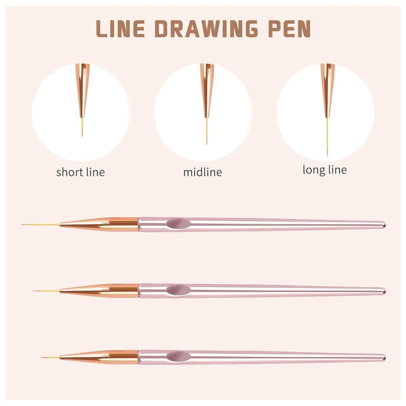 Ruby Face Rubyface 3PCS Rose Gold Nail Liner Brush Nail Design Brushes Thin Nail Art Brush Liner Brush for Nail Paint Brushes for Acrylic Nail Polish UV Gel (7/9/11mm) - Image 4