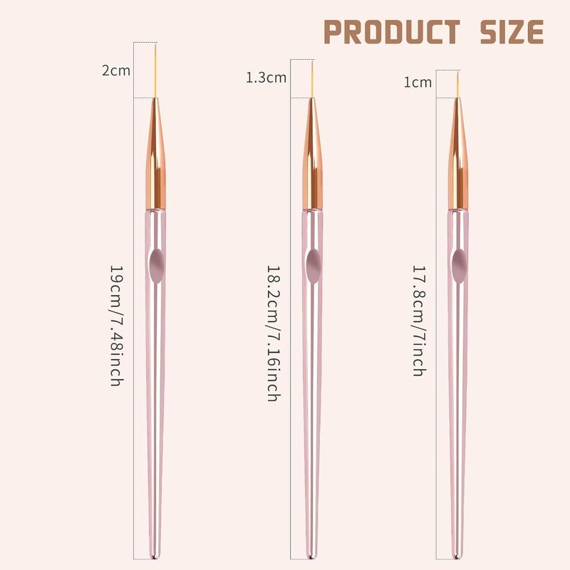 Ruby Face Rubyface 3PCS Rose Gold Nail Liner Brush Nail Design Brushes Thin Nail Art Brush Liner Brush for Nail Paint Brushes for Acrylic Nail Polish UV Gel (7/9/11mm) - Image 5