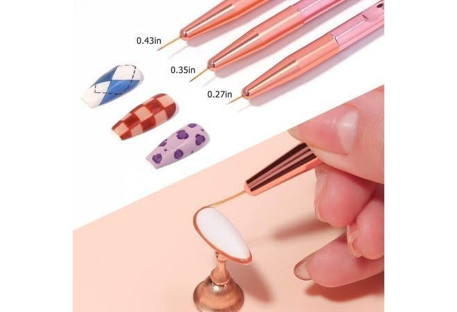 Ruby Face Rubyface 3PCS Rose Gold Nail Liner Brush Nail Design Brushes Thin Nail Art Brush Liner Brush for Nail Paint Brushes for Acrylic Nail Polish UV Gel (7/9/11mm) - Image 3