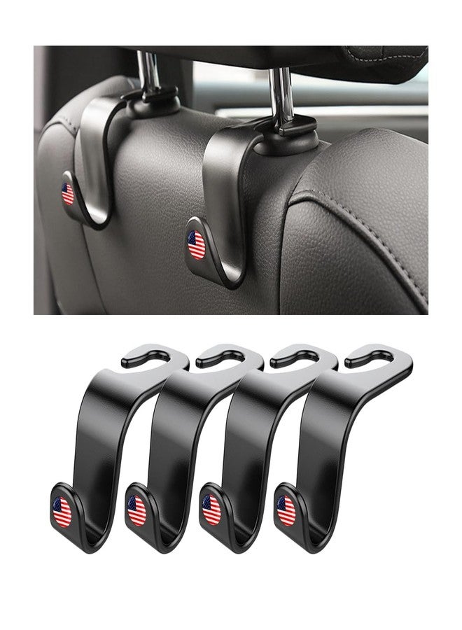 Hanemia 4PCS Car Seat Headrest Hooks, Auto Back Seat Hanger Holder, Durable Stylish Vehicle Organizer Universal Car Interior Accessories, Storage Hooks for Purses, Bags, Clothes, Hats (Black/Red Flag) - Image 1