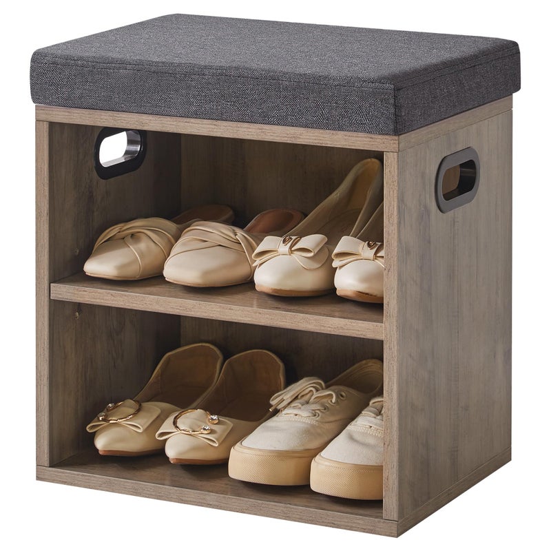 YMYNY Small Shoe Storage Bench with Cushion, 2 Tier Entryway Bench with Shoe Storage, Shoe Rack Bench for Entryway, Living Room, Hallway, Closet, Bedroom, 15.4L*11W*16.54H, Silver Gray UHBD028Y - Image 1