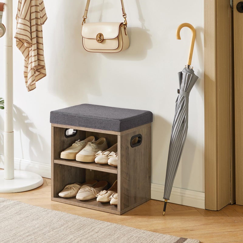 YMYNY Small Shoe Storage Bench with Cushion, 2 Tier Entryway Bench with Shoe Storage, Shoe Rack Bench for Entryway, Living Room, Hallway, Closet, Bedroom, 15.4L*11W*16.54H, Silver Gray UHBD028Y - Image 2