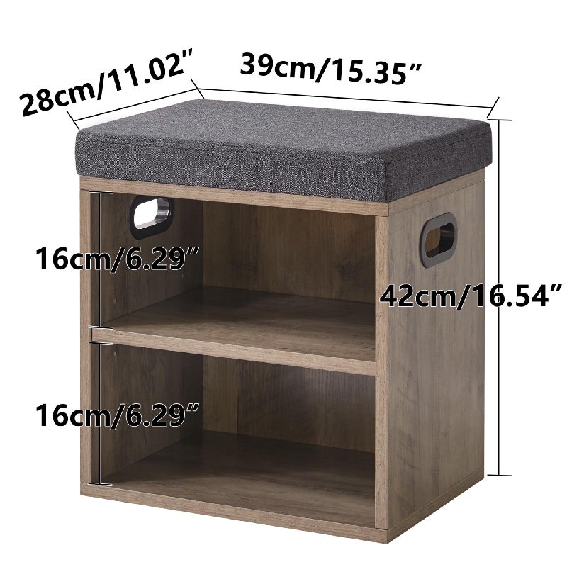 YMYNY Small Shoe Storage Bench with Cushion, 2 Tier Entryway Bench with Shoe Storage, Shoe Rack Bench for Entryway, Living Room, Hallway, Closet, Bedroom, 15.4L*11W*16.54H, Silver Gray UHBD028Y - Image 3