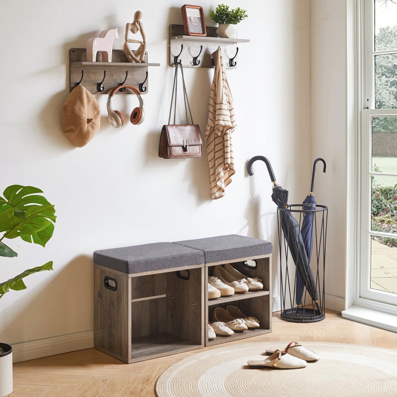 YMYNY Small Shoe Storage Bench with Cushion, 2 Tier Entryway Bench with Shoe Storage, Shoe Rack Bench for Entryway, Living Room, Hallway, Closet, Bedroom, 15.4L*11W*16.54H, Silver Gray UHBD028Y - Image 5