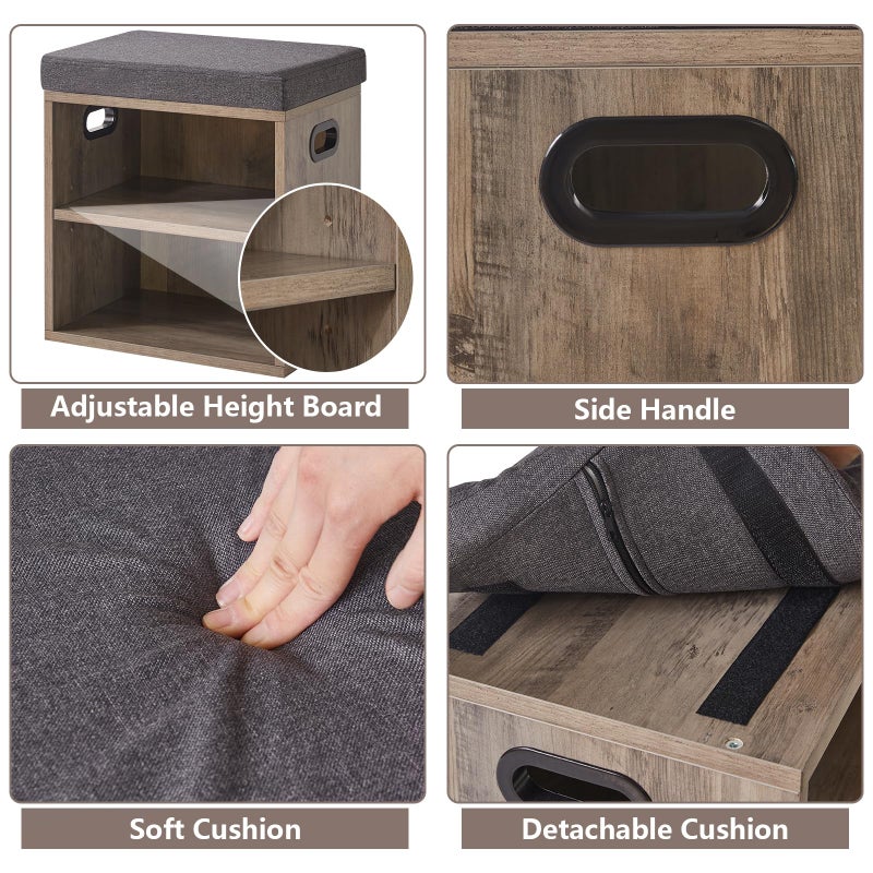 YMYNY Small Shoe Storage Bench with Cushion, 2 Tier Entryway Bench with Shoe Storage, Shoe Rack Bench for Entryway, Living Room, Hallway, Closet, Bedroom, 15.4L*11W*16.54H, Silver Gray UHBD028Y - Image 4