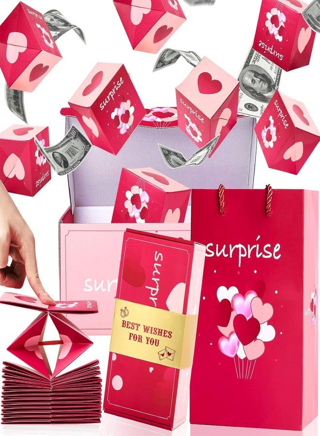 Neioaas Birthday Surprise Cash Gift Box Exploding Money - Pop Cash Clip Box with Confetti, Unique Folding Bouncing Red Envelope Gift Box for Ladies Men Kids Birthday Party Items (Pink - Image 1