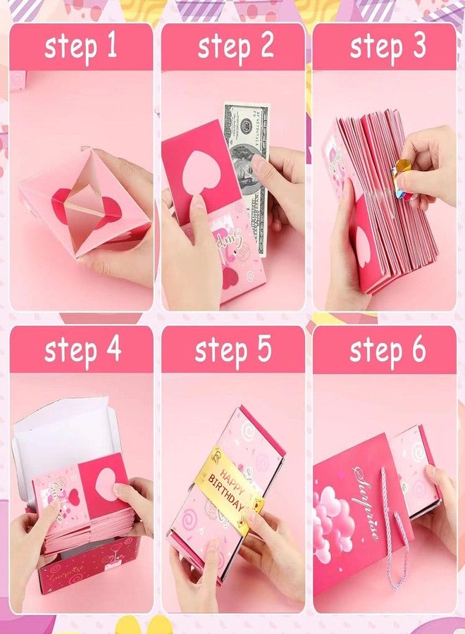Neioaas Birthday Surprise Cash Gift Box Exploding Money - Pop Cash Clip Box with Confetti, Unique Folding Bouncing Red Envelope Gift Box for Ladies Men Kids Birthday Party Items (Pink - Image 2