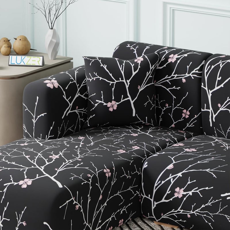 Lukzer غطاء أريكة على شكل L عالمي من لوكزر لغرفة المعيشة، واقي أريكة غير قابل للانزلاق وقابل للتمدد، غطاء مرن من البوليستر (3+2 مقاعد، تصميم ساق أسود/LSC-001-05) - Image 4