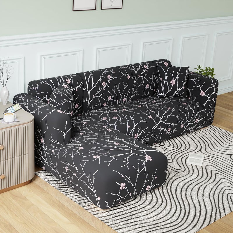 Lukzer غطاء أريكة على شكل L عالمي من لوكزر لغرفة المعيشة، واقي أريكة غير قابل للانزلاق وقابل للتمدد، غطاء مرن من البوليستر (3+2 مقاعد، تصميم ساق أسود/LSC-001-05) - Image 1