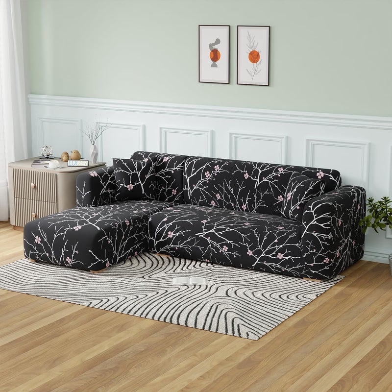 Lukzer غطاء أريكة على شكل L عالمي من لوكزر لغرفة المعيشة، واقي أريكة غير قابل للانزلاق وقابل للتمدد، غطاء مرن من البوليستر (3+2 مقاعد، تصميم ساق أسود/LSC-001-05) - Image 2