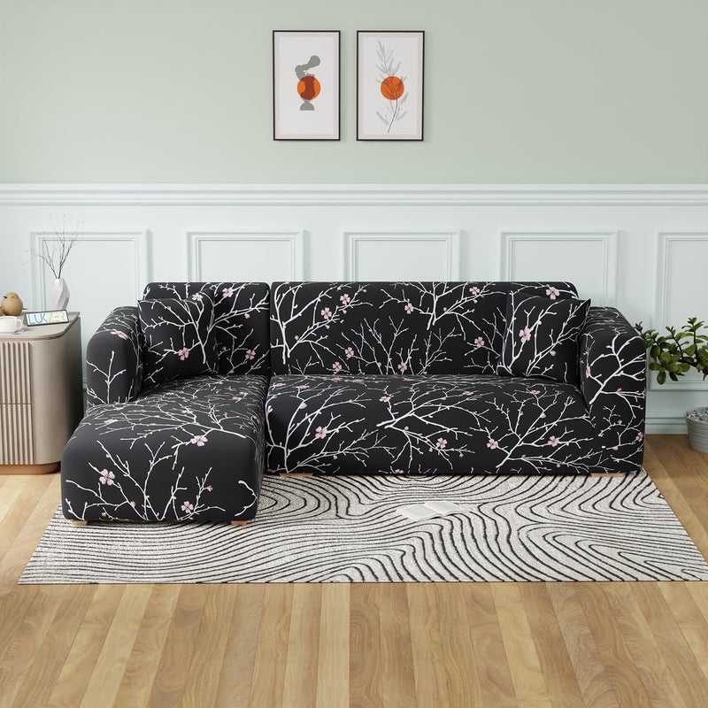 Lukzer غطاء أريكة على شكل L عالمي من لوكزر لغرفة المعيشة، واقي أريكة غير قابل للانزلاق وقابل للتمدد، غطاء مرن من البوليستر (3+2 مقاعد، تصميم ساق أسود/LSC-001-05) - Image 3