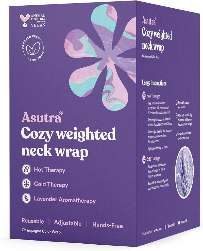 ASUTRA Weighted Neck Wrap Champagne  HandsFree Microwaveable Heating Pad for Neck and Shoulders Hot and Cold Compress Lavender Aromatherapy - Image 5