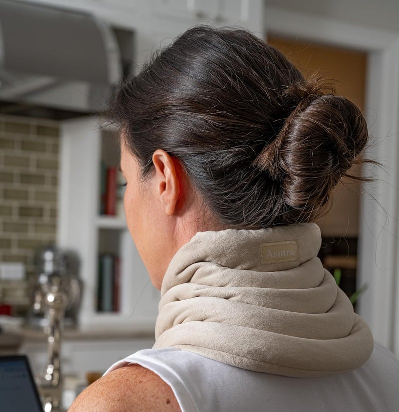 ASUTRA Weighted Neck Wrap Champagne  HandsFree Microwaveable Heating Pad for Neck and Shoulders Hot and Cold Compress Lavender Aromatherapy - Image 4