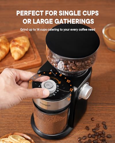 SHARDOR Electric Burr Coffee Grinder 2.0, Adjustable Burr Mill with 16 Precise Grind Setting for 2-14 Cup, Black - Image 4