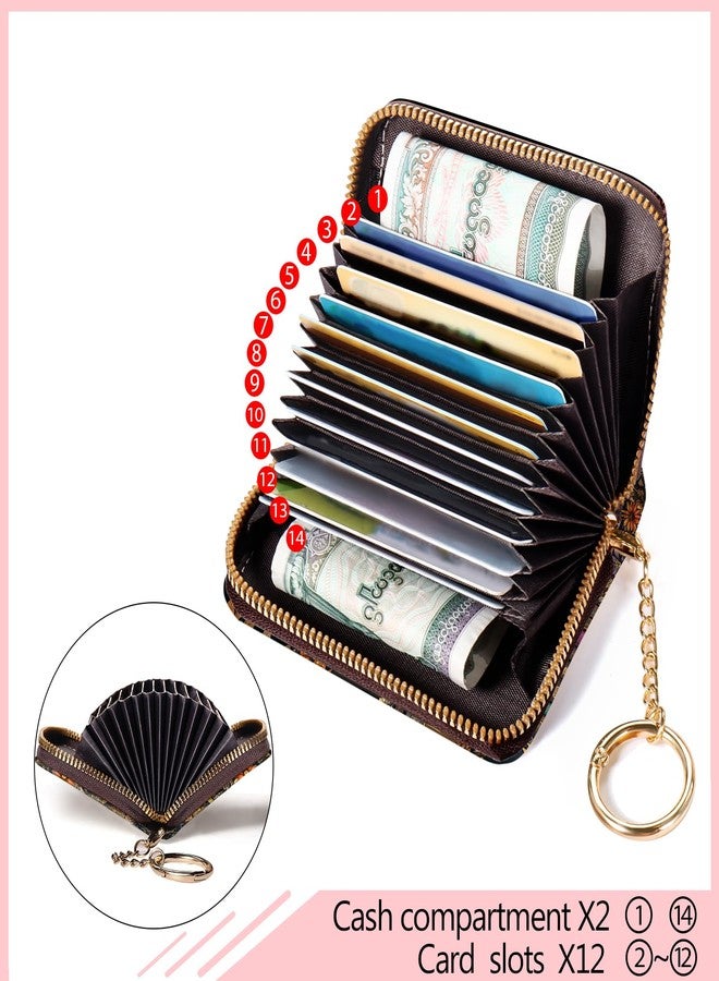 Blusabaca RFID Credit Card Holder Wallets for Women, Small Card Case Wallet with Removable Keychain and Zipper, Leather Card Holder Pocket Business Card Accordion Wallet, Bookshelf and Cat, Small - Image 5