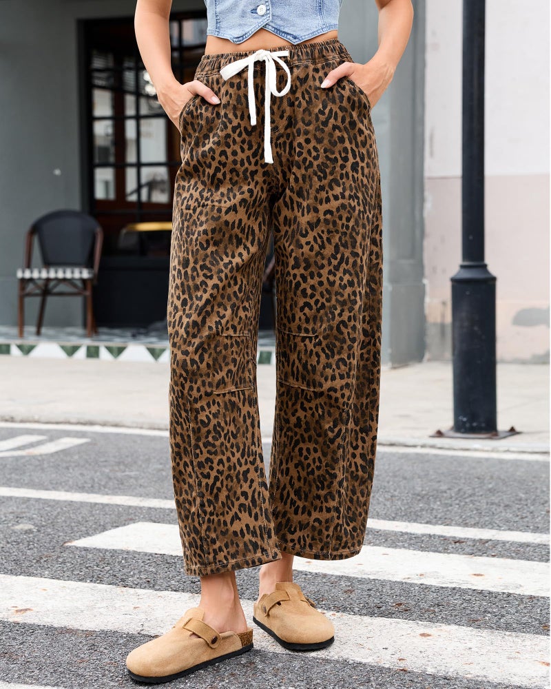 Vetinee Loose Fit Elastic Waist Jeans for Women Comfy Jeans for Women Womens Leopard Print Pants Womens Leopard Pants Brown Cheetah Medium - Image 3