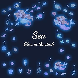 Robmoda Glow in The Dark Stars Mermaid Wall Decals, Turtle Ocean Fish Stickers for Ceiling, DIY Wall Decor for Nursery - Image 1