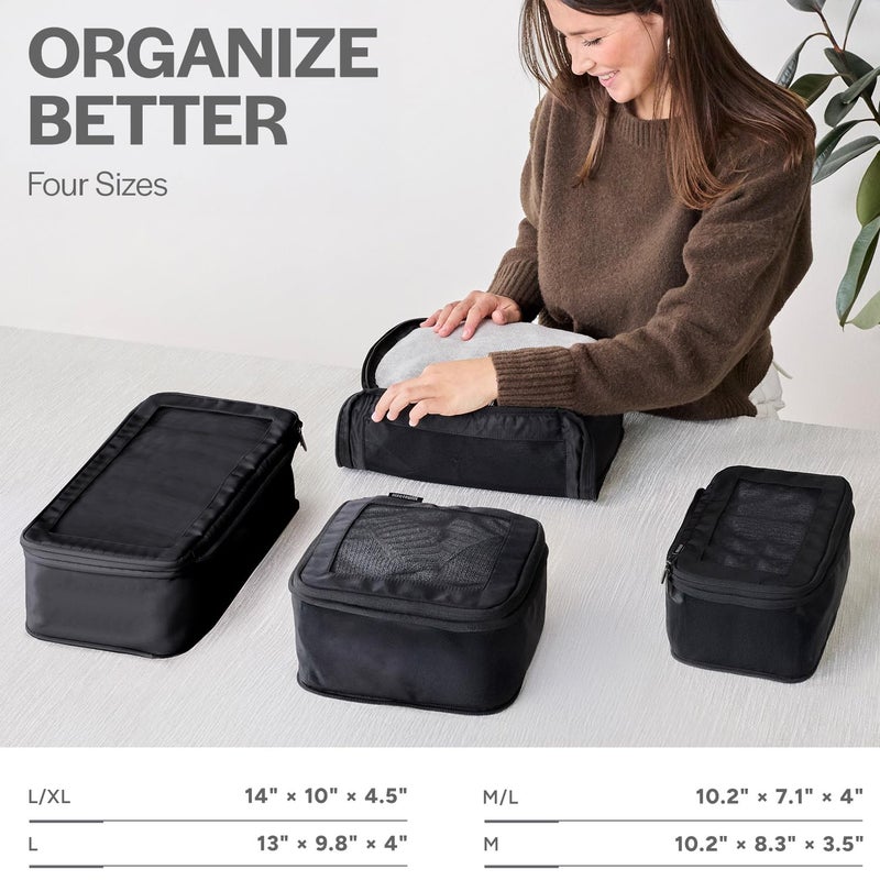 Aerotrunk Compression Packing Cubes for Travel - Luggage Organizer Bags - Double Zipper Packing Cubes for Suitcases (4-Pack, Black) - Image 3