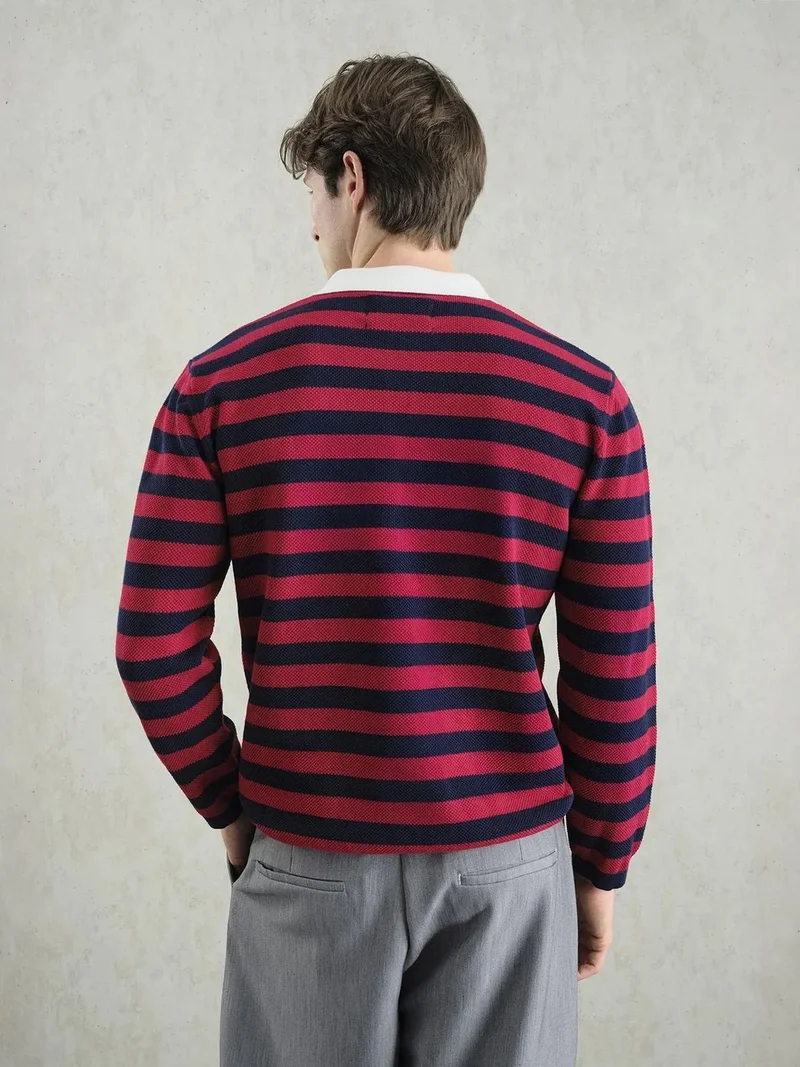 جيستو GIESTO Striped Ribbed Knitwear Sweater with Polo Collar