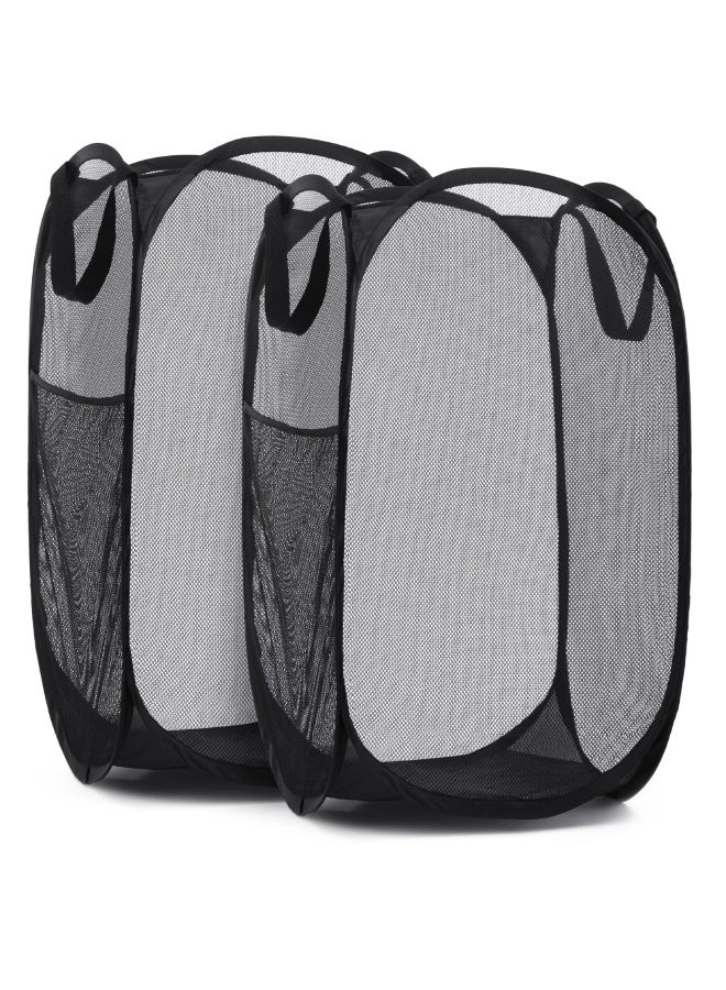 Collapsible Laundry Basket 2 Pack, Mesh Pop Up Hamper with Wide Opening and Side Pocket - Breathable, Sturdy, Foldable, and Space-Saving Design for Clothes and Storage (Black) - Image 1